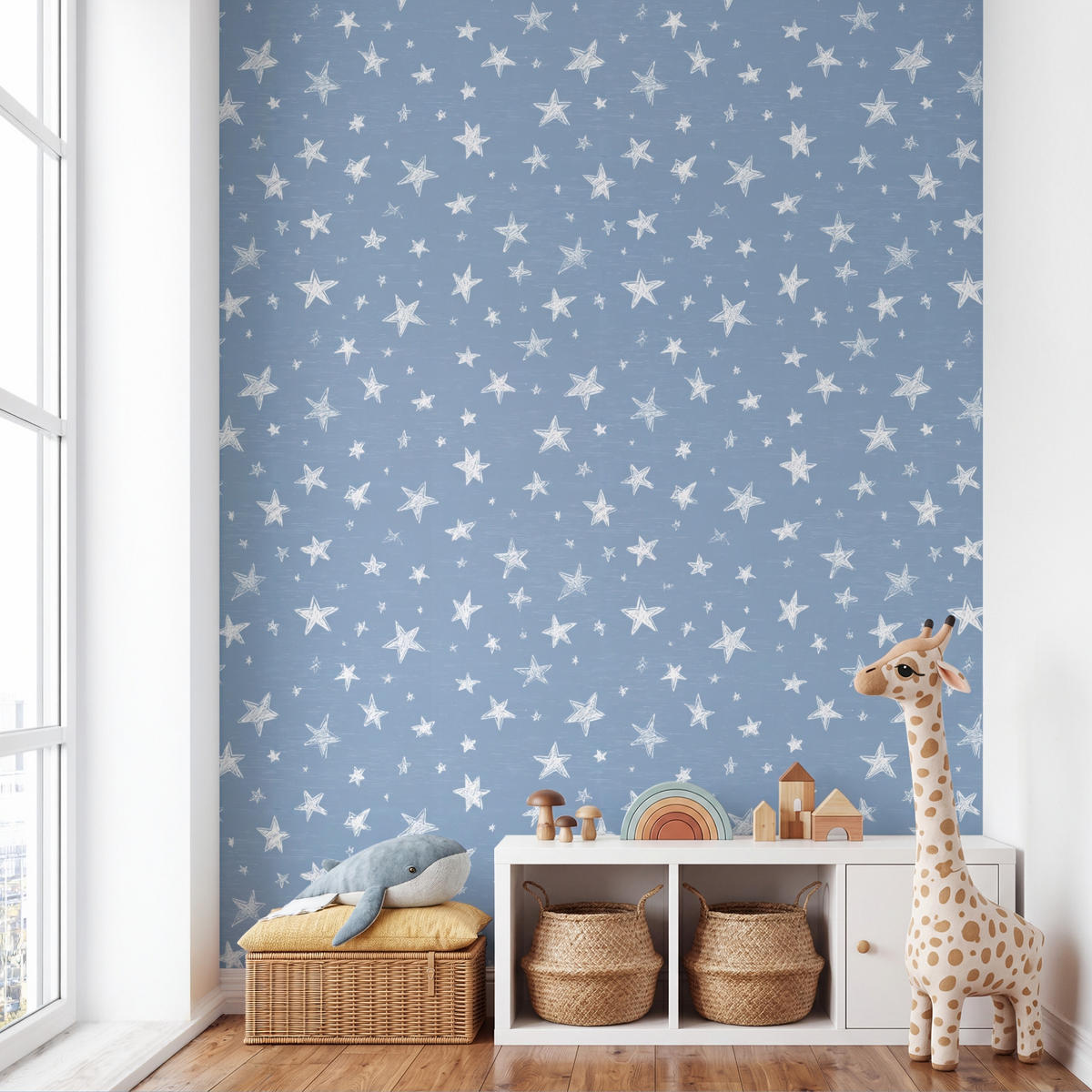 KINDERTAPETE - Sterne - Muster - Blau - 220x280 cm - Hellblau, Papier (220/280cm) - OnlyWow