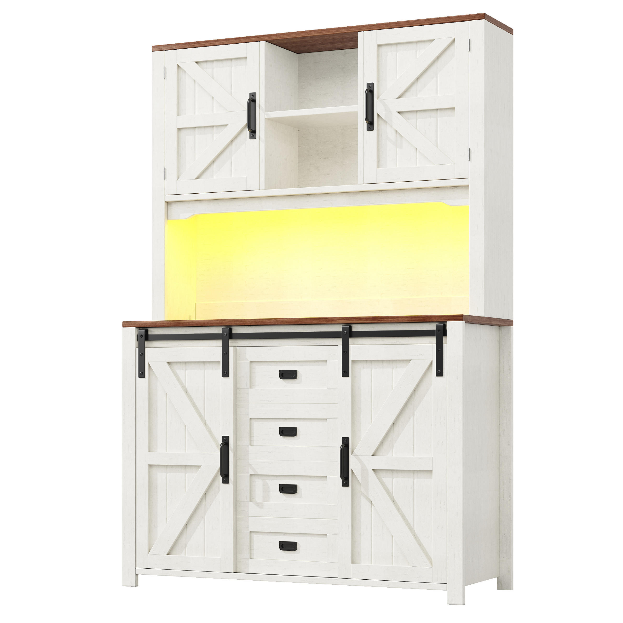KÜCHENBUFFET mit LED-Beleuchtung und verstellbaren Einlegeböden, 115 x 40 x 174,7 cm, Weiß, MDF und Metall - Weiß, Holzwerkstoff (115/174.7/40cm) - SONNENH