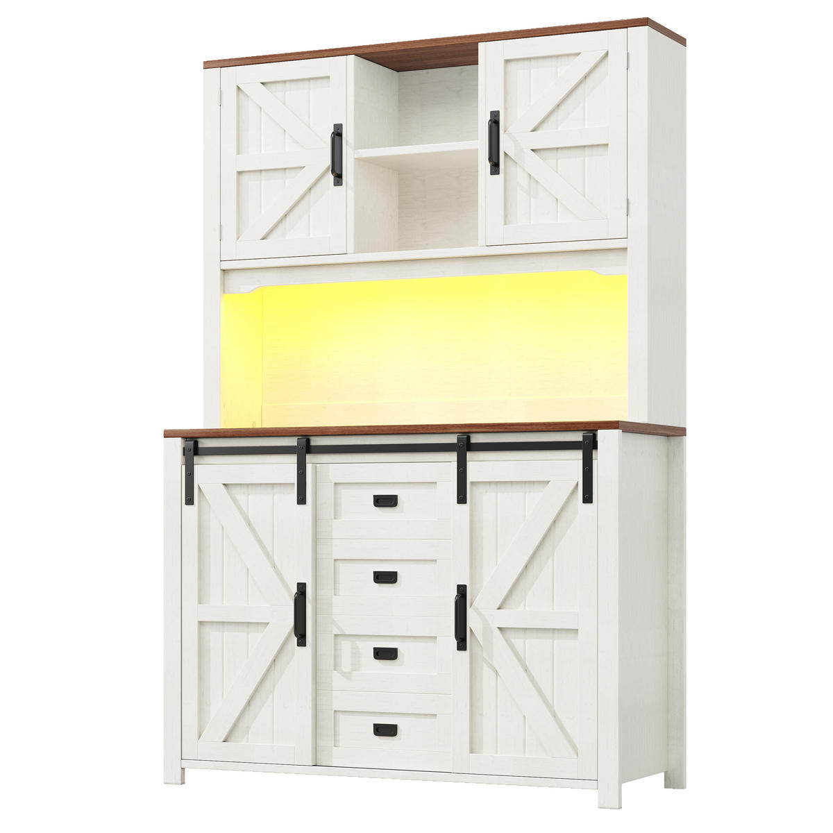 BUFFET 115/40/174,7 cm weiß aus MDF und Metall mit LED - Weiß, Holzwerkstoff (115/174.7/40cm) - OKWISH
