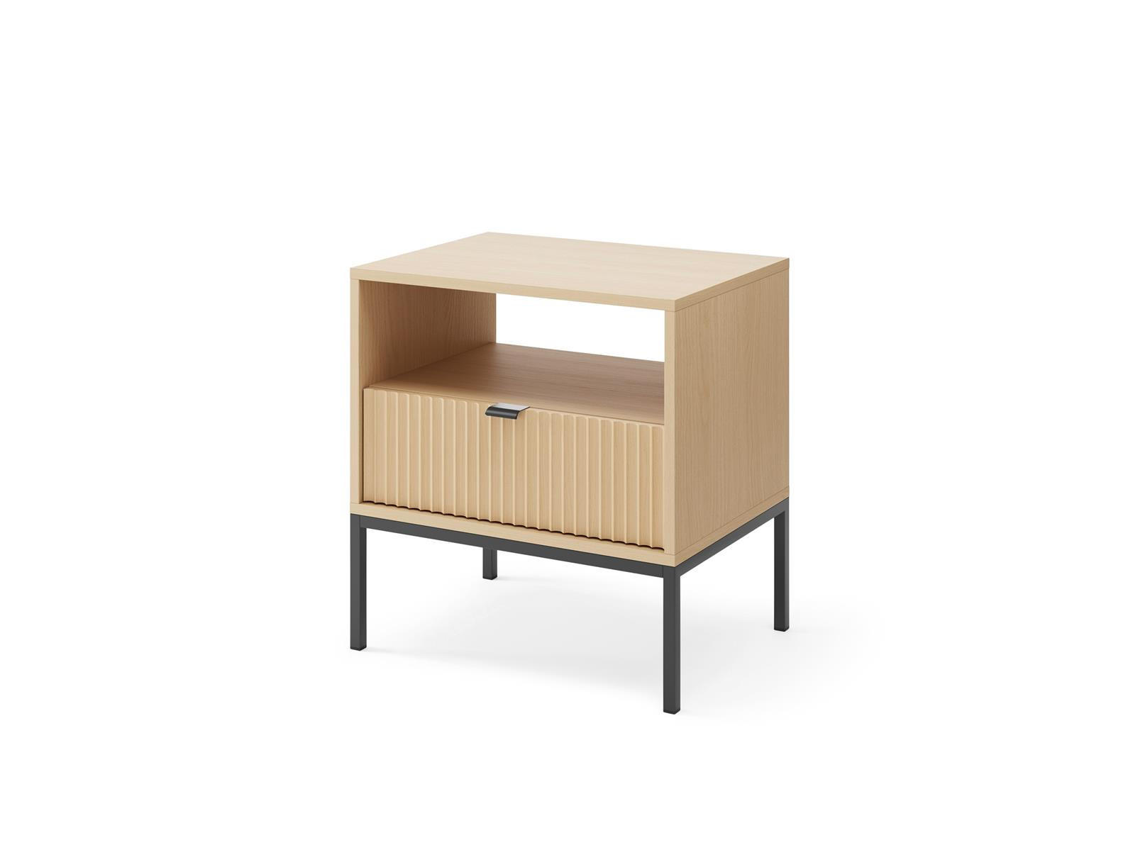 NOVA Nachttisch Vicenza Eiche geriffelt Nachtschrank Metallgestell schwarz 54 cm breit - Braun, Holzwerkstoff (54/56/39cm) - Bettso