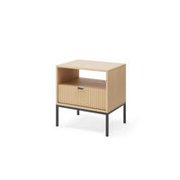 NOVA Nachttisch Vicenza Eiche geriffelt Nachtschrank Metallgestell schwarz 54 cm breit - Braun, Holzwerkstoff (54/56/39cm) - Bettso