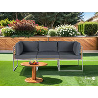 TEAKHOLZ GARTENBANK - 3-teilig - Webstoff / Teak massiv - Grau / Braun - Hellgrau, Holz/Textil (1/1/1cm) - home24