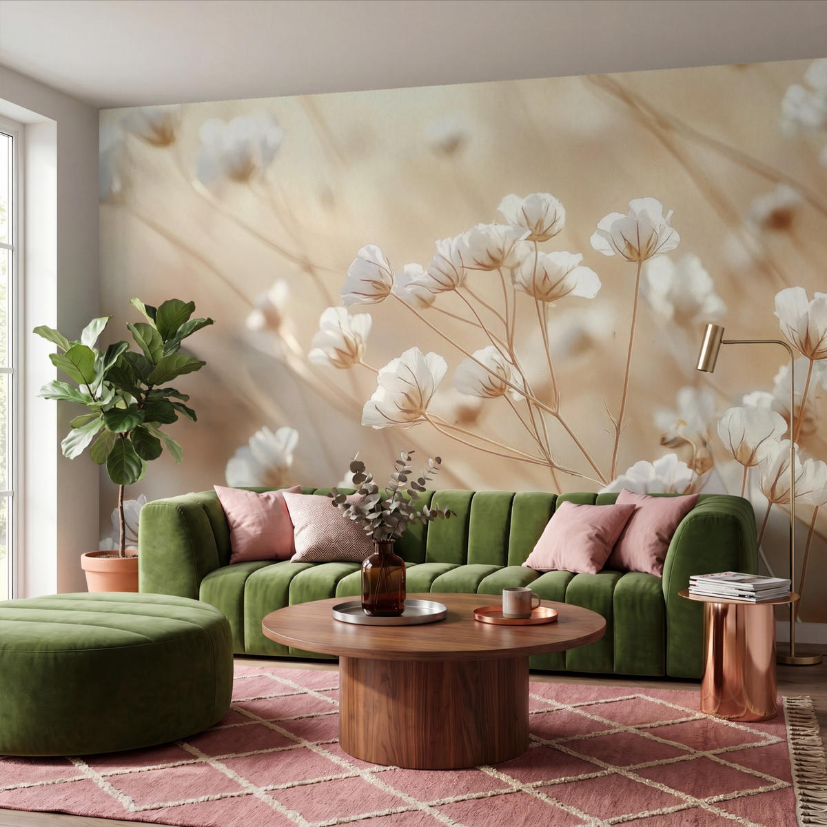 TAPETE - Wild - Blumen - Weiß - 400x280 cm - Creme, Papier (400/280cm) - OnlyWow