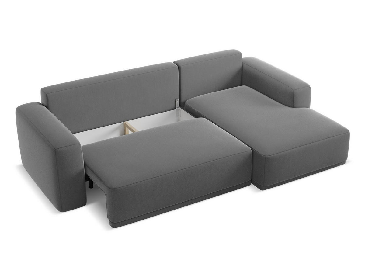 ECKSOFA mit Schlaffunktion Samt Stoff Grau - Schwarz/Grau, Kunststoff/Textil (258/160cm) - Makamii