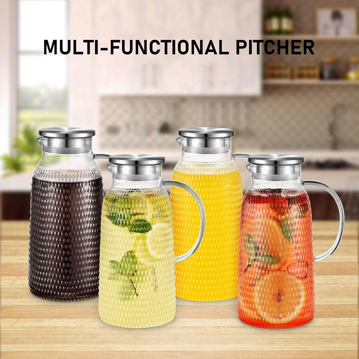 GLASKARAFFE 2.4 Liter mit Edelstahlfilter und Griff - Transparent, Glas (11.9/11.9cm)