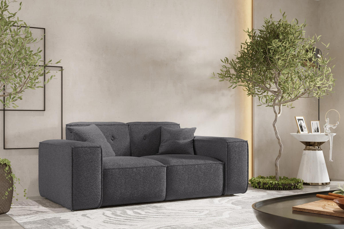 SOFA Zweisitzer PULA Stoff Antic Stahl - Silberfarben, Holz (186/73/88cm) - Kaiser Möbel