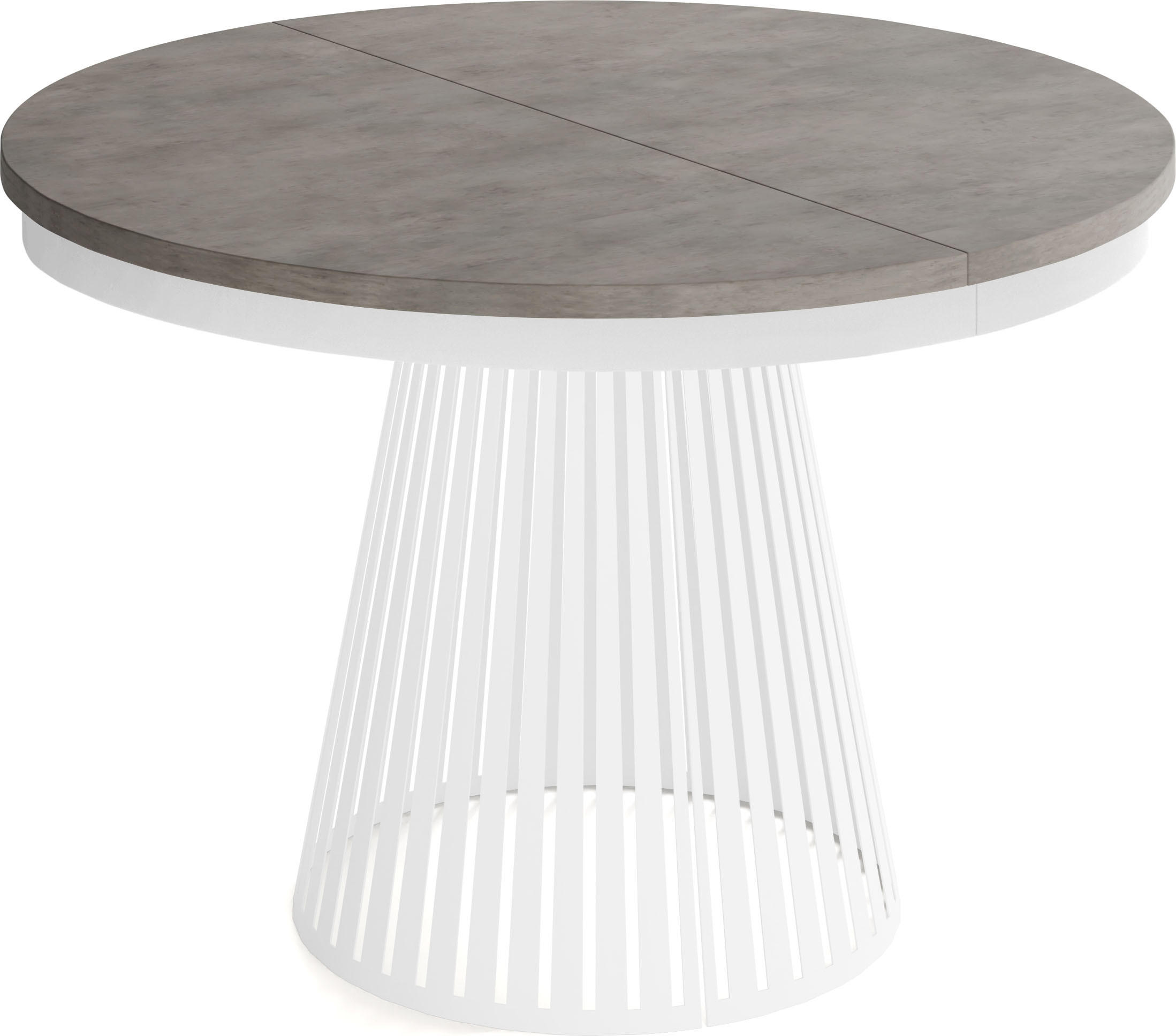 ESSTISCH Naro rund ausziehbar mit Weißem Lamellen-Metallgestell, Beton-Optik Dunkelgrau 120-200/120/76 cm - Dunkelgrau/Weiß, Holzwerkstoff/Metall (120/120/76cm) - WFL GROUP