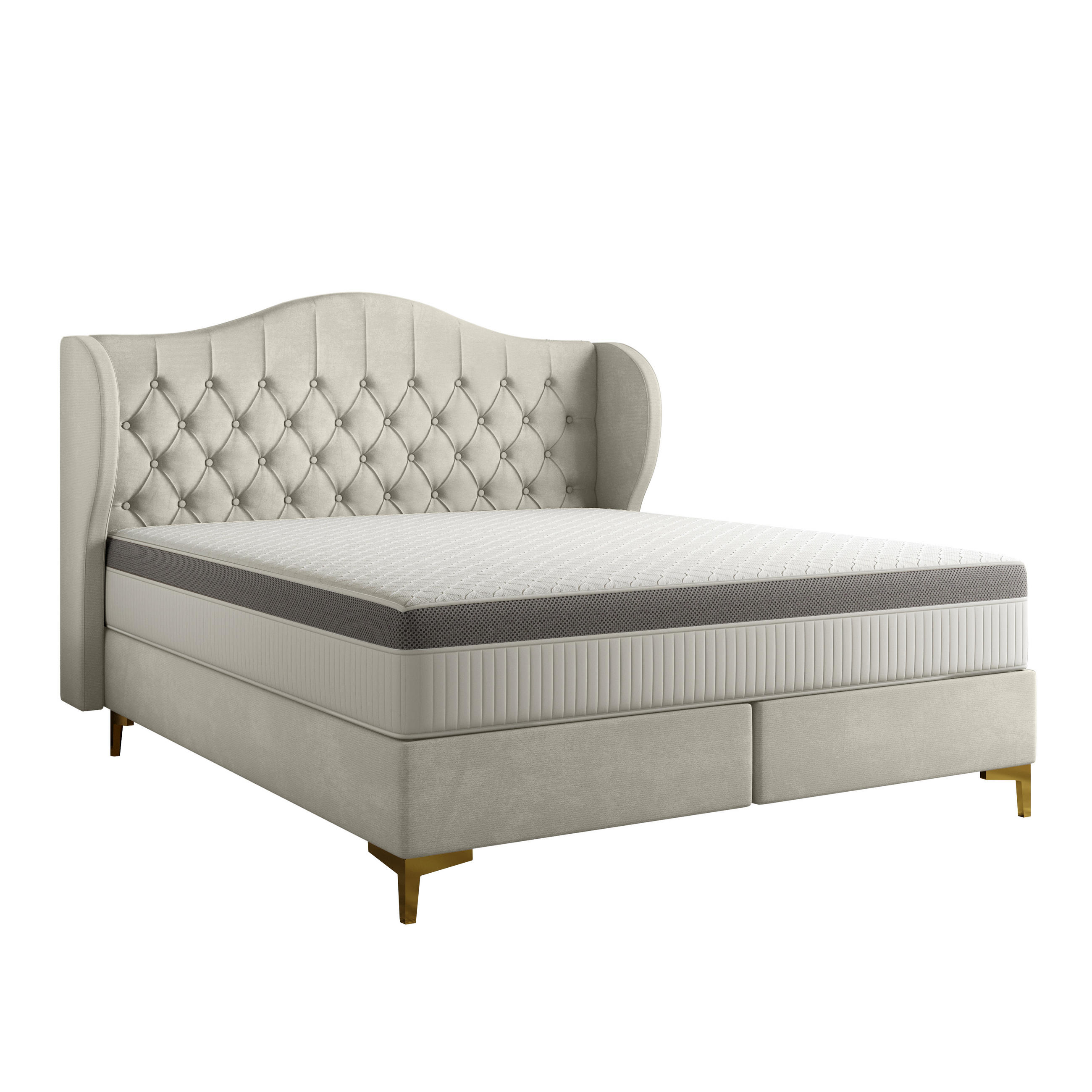 BETT mit Taschenmatratze LEGEND, Whisper-Stoff Creme 180x200 cm - Creme, Holz/Textil (180/200cm) - Kaiser Möbel