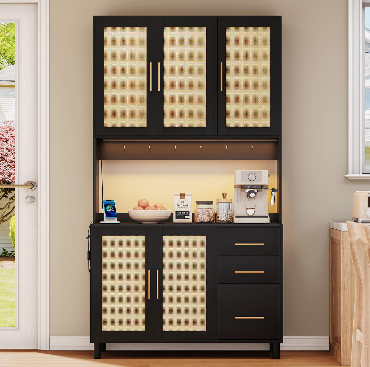 ANRICHTE Küchenanrichte 183 cm aus MDF mit LED-Beleuchtung und verstellbaren Einlegeböden Schwarz - Schwarz, Holzwerkstoff (100/183/40cm) - Modenvie