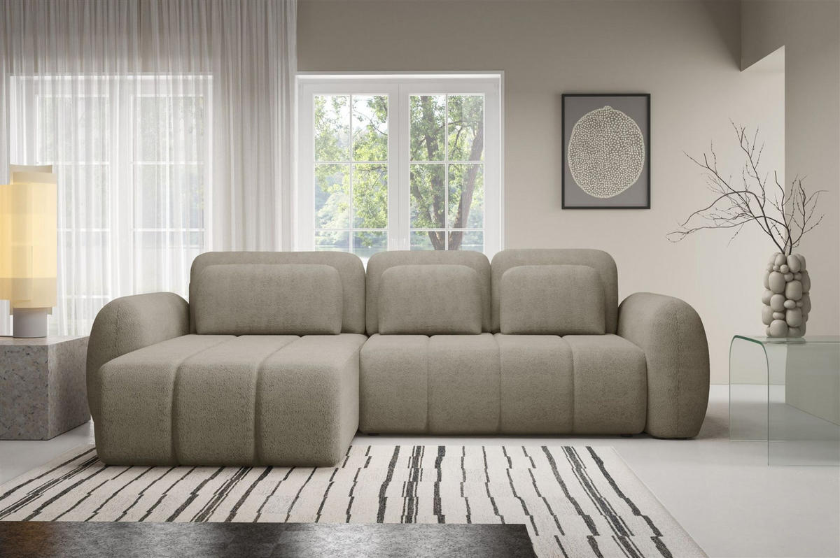 ECKSOFA Caria Mit Schlaffunktion - Beige, Holzwerkstoff/Textil (304/190cm) - Fun Möbel