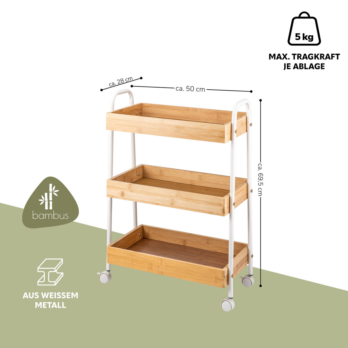 KÜCHENROLLWAGEN, weiß - Weiß, Holz (50/69.5/28cm) - eluno