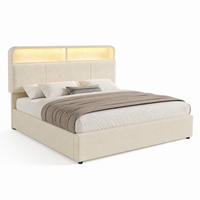 BETT mit Stauraum und LED 140x200 cm Samt Beige mit Lattenrost - Beige, Metall (140/200cm) - Meubliv