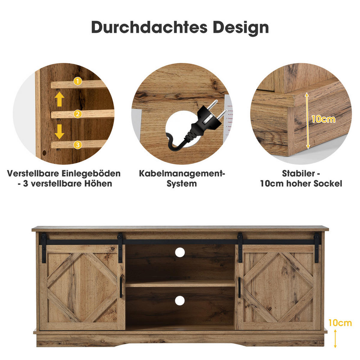 TV-SCHRANK Sideboard 2 Schiebetüren Landhaus Design Vintage Braun 150x40cm - Braun, Holz (51.5/15/64.5cm) - FLIEKS
