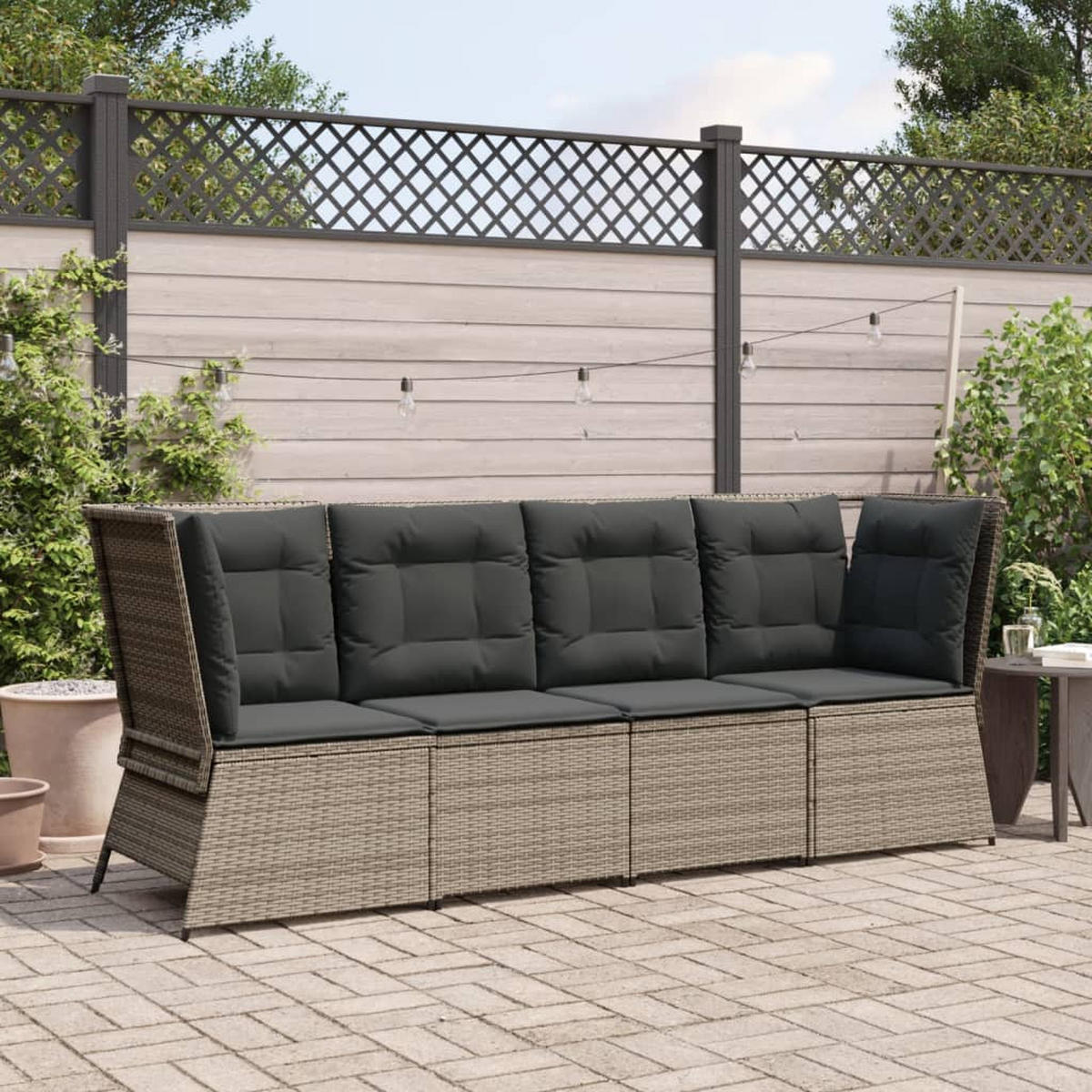 GARTEN-ECKSOFA mit Kissen Grau Poly Rattan - Grau, Kunststoff (67/95/67cm)