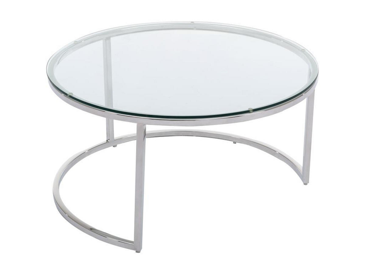 COUCHTISCH 2er-Set aus gehärtetem Glas & Edelstahl - Silberfarben - MAEVANE II - Transparent/Silberfarben, Metall (80/80/42cm) - Pascal Morabito