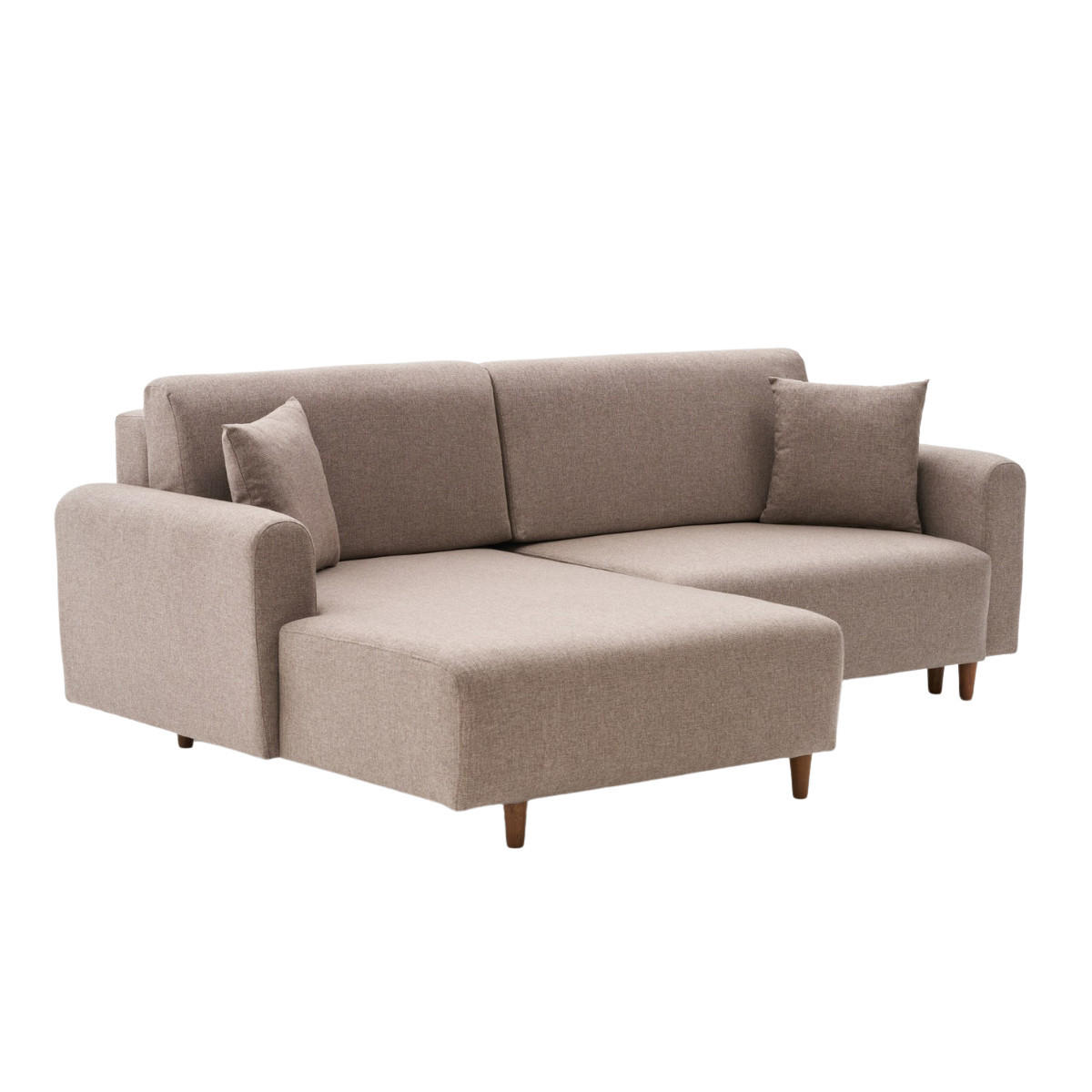 ECKSOFA mit Schlaffunktion und linksseitiger Récamiere - mane 246/160/85 cm - Taupe, Holz (160/246cm) - Calicosy