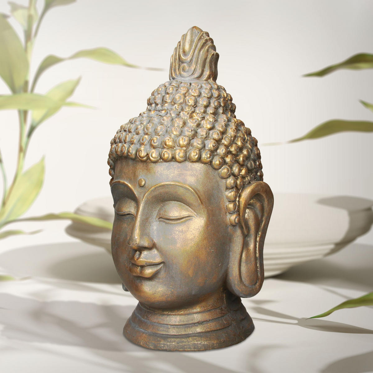 BUDDHA KOPF STATUE 53 cm - Bronzefarben, Kunststoff (29/53/31cm) - ECD-Germany