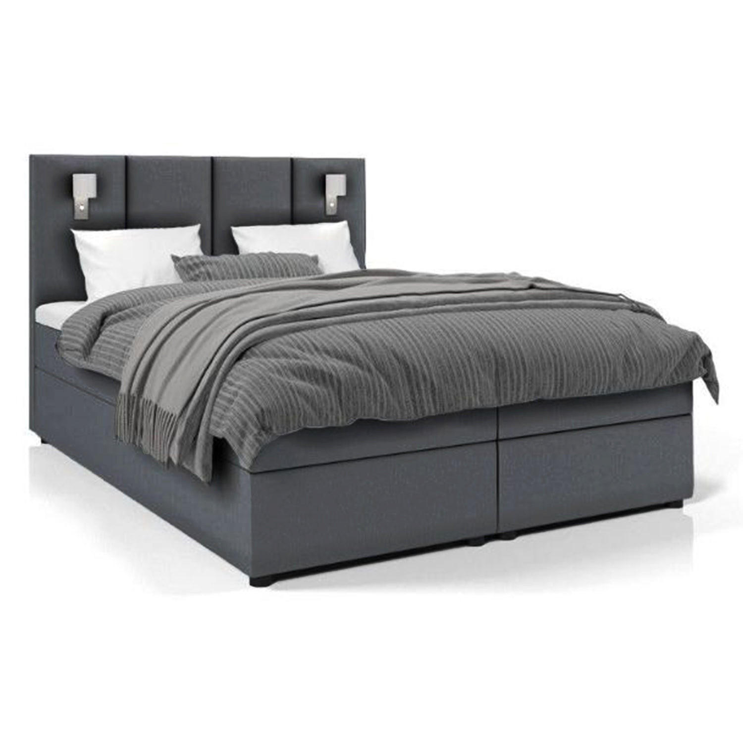 BOXBETT Parma Bonellfederkern inkl. 7-Zonen Topper T-30 mit Bettkasten - Dunkelgrau, Holz/Holzwerkstoff (200/200cm) - Best For Home