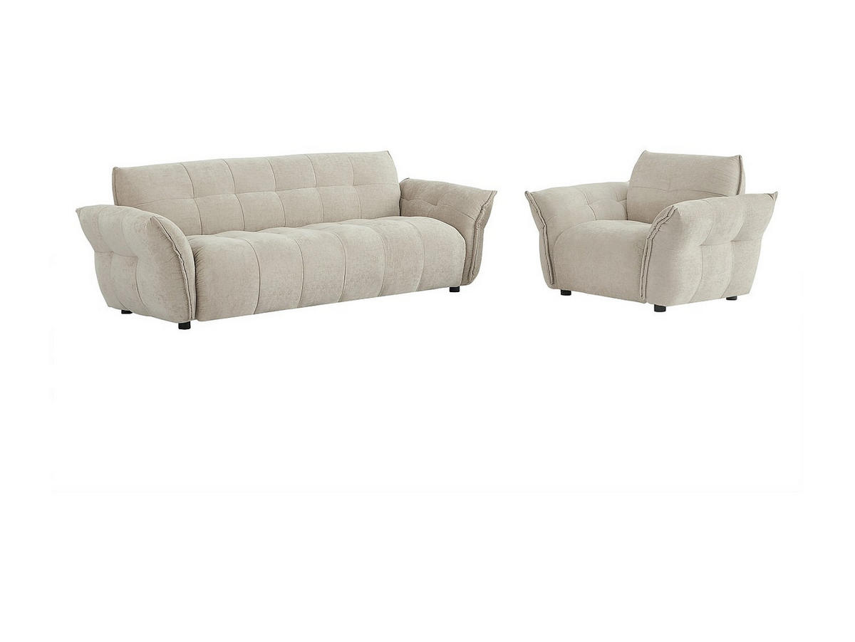 COUCHGARNITUR mit Sessel - 4 Personen - stoff - beige Napizo - Beige, Holz/Textil (120/79/89cm) - Vente-Unique