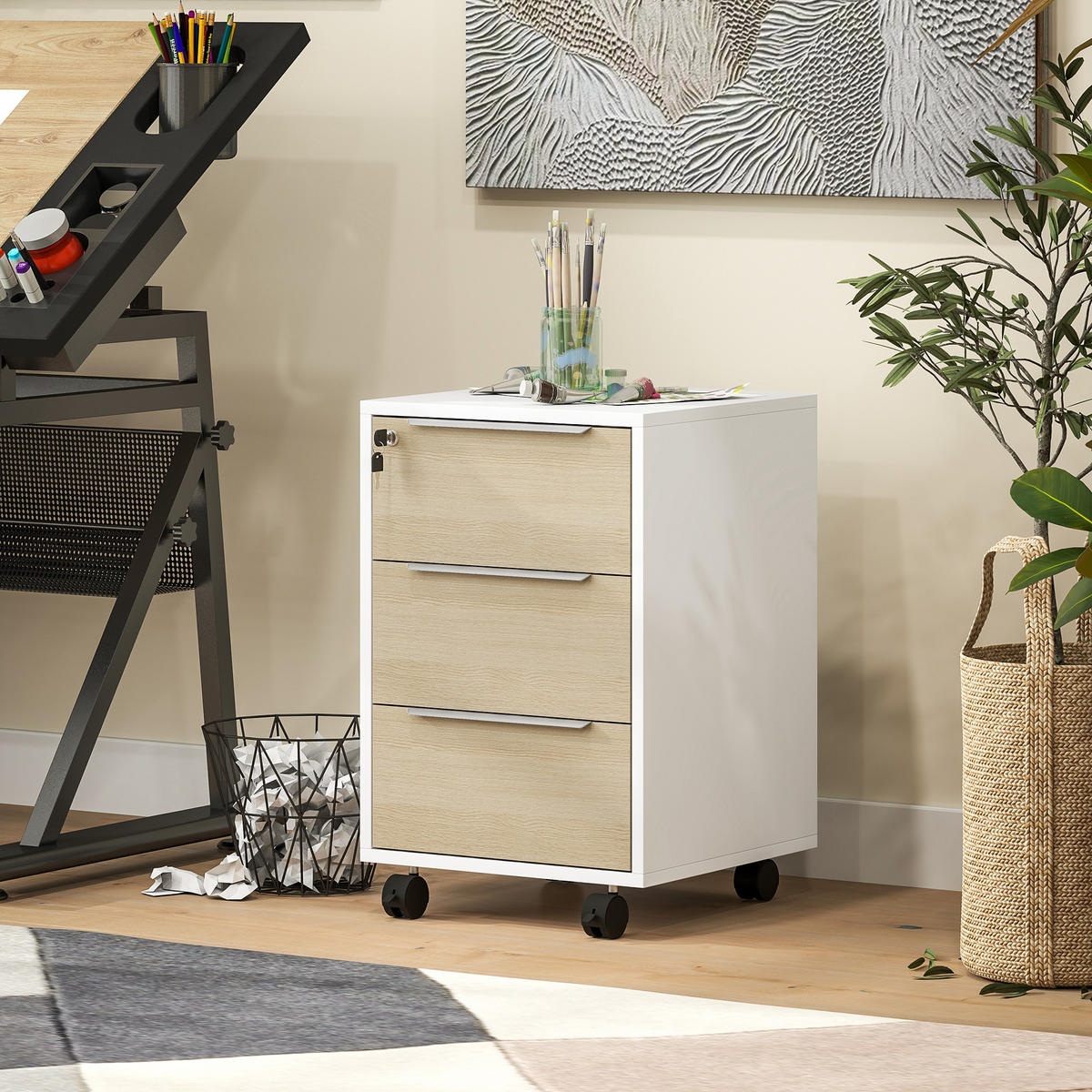 ROLLCONTAINER DE-14471 3 Schubladen abschließbar Eiche - Eichefarben, Holzwerkstoff (40/63.5/40cm) - ComfortXL