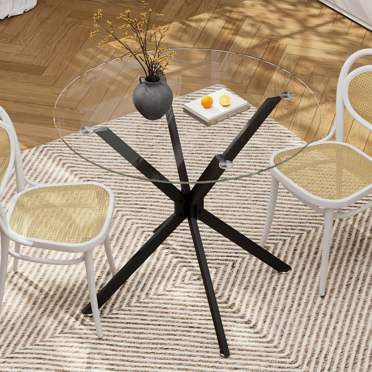 ESSTISCH in Metall，Glas-Tischplatte – 90 cm - Transparent/Schwarz, Glas/Metall (90/90/78cm) - KOMHTOM