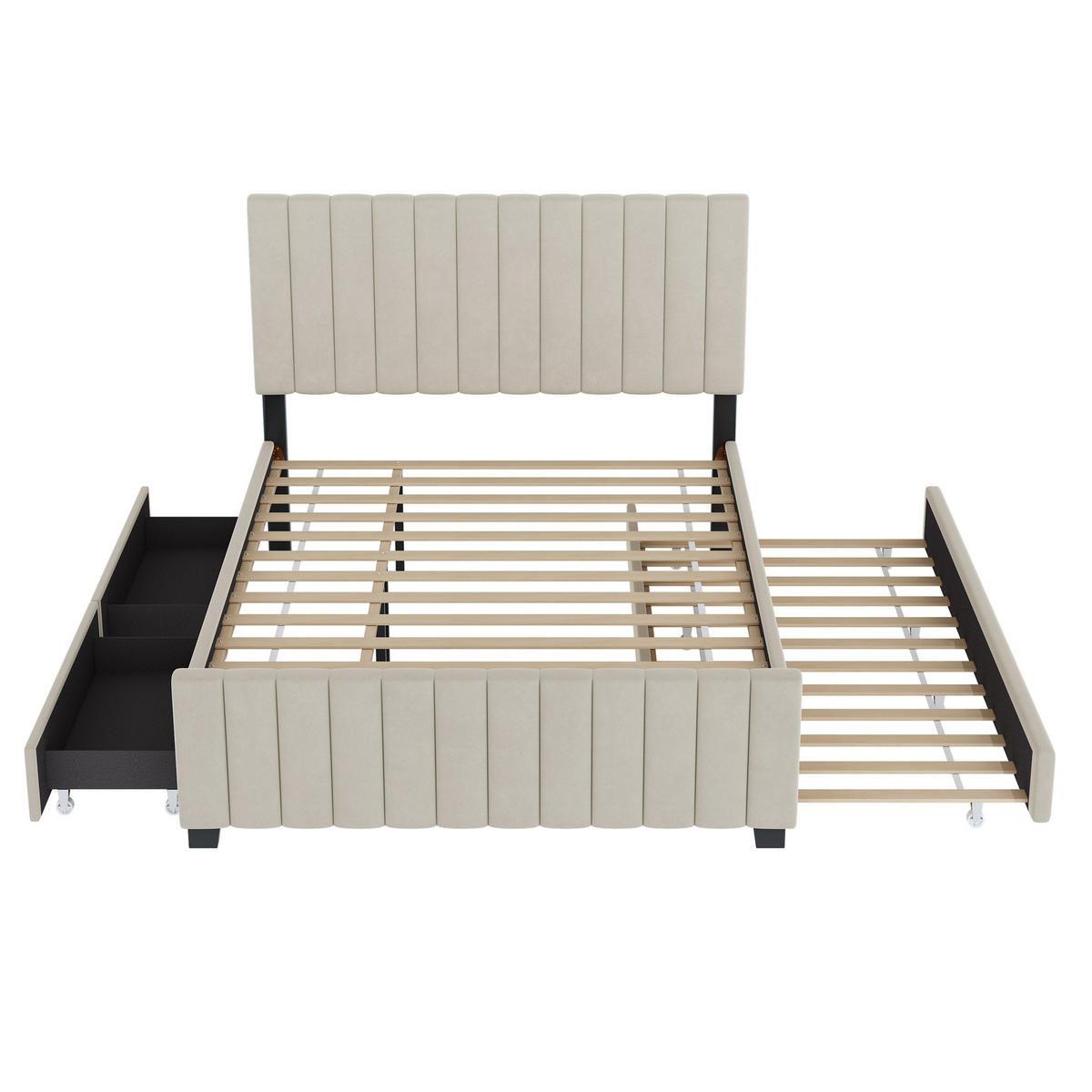 POLSTERBETT 140/190 cm mit Ausziehbett und zwei Schubladen in Beige - Beige, Textil (140/190cm) - OKWISH