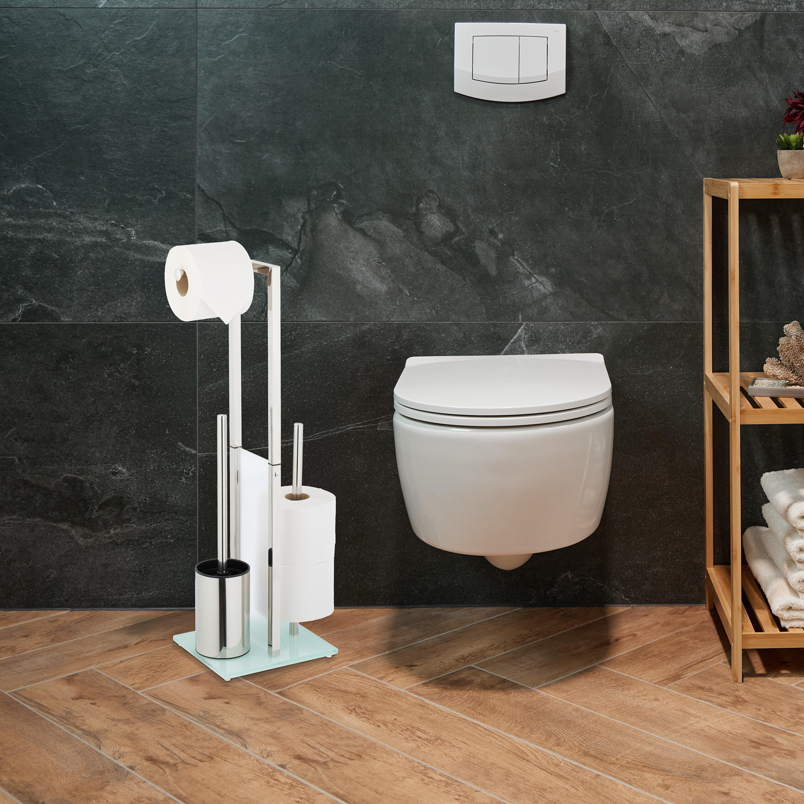 WC-GARNITUR - Silberfarben, Glas/Metall (24/64.5/18cm) - Relaxdays