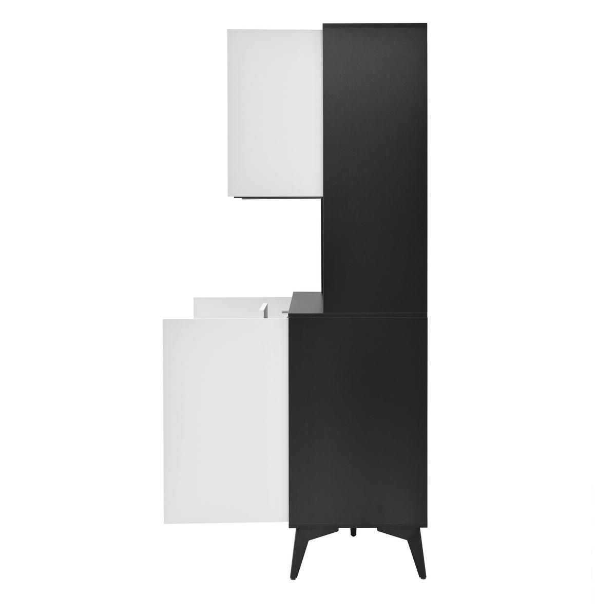 VITRINE LED Hochschrank Schwarz Weiß Glasfront 3 Schubladen - Multicolor, Holzwerkstoff (120/160/40cm) - FLIEKS