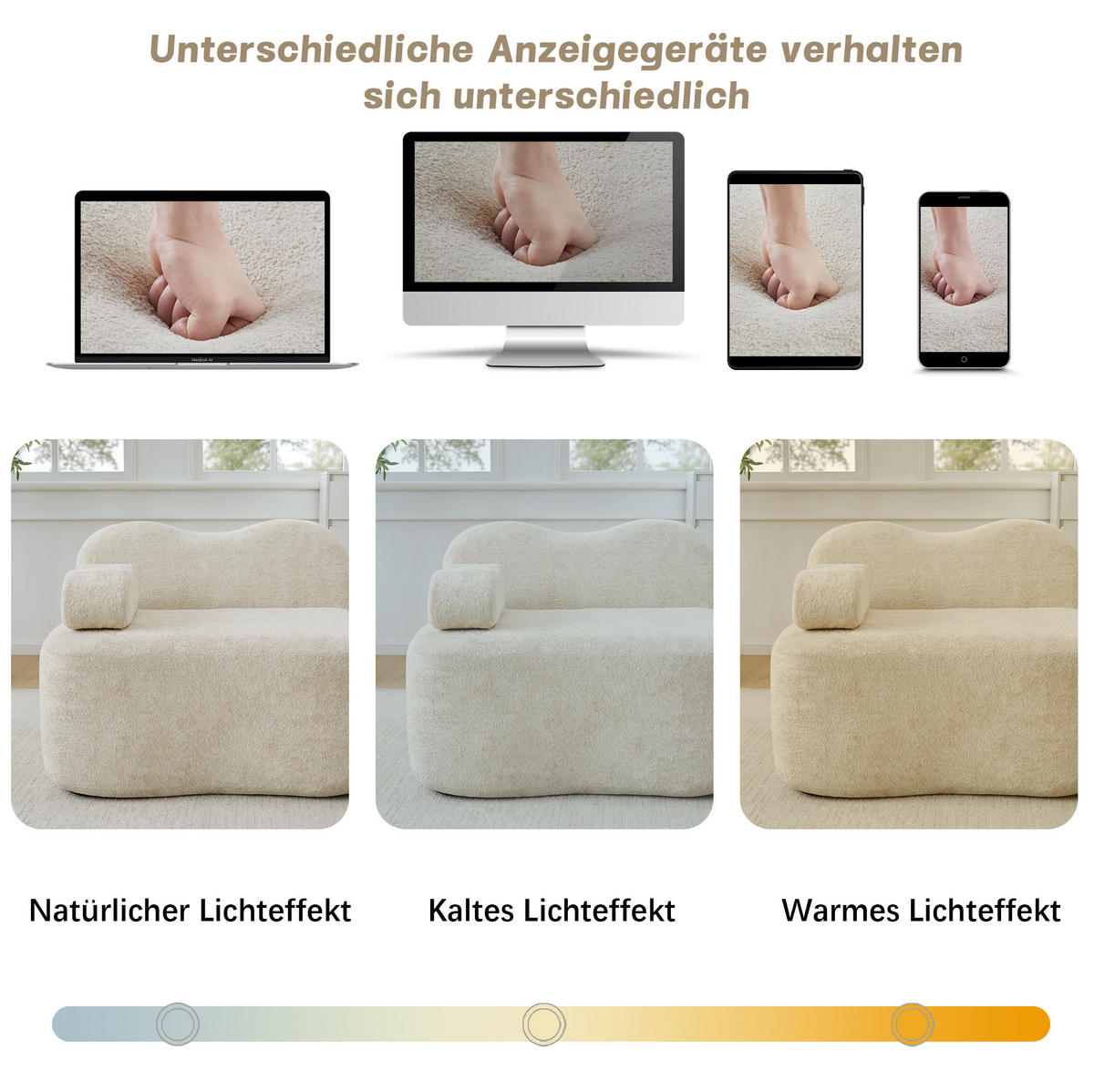 SOFA 384/98/70 cm in Beige aus Samt mit Wellenform - Beige, Textil (98/70/384cm) - Flora Grace