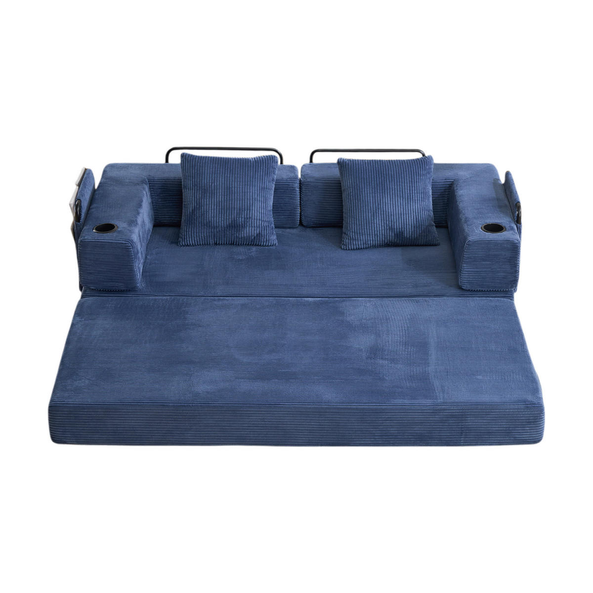 SCHLAFSOFA DE-33515 faltbar mit Becherhalter Dunkelblau - Dunkelblau, Textil (185/60/92.5cm) - ComfortXL