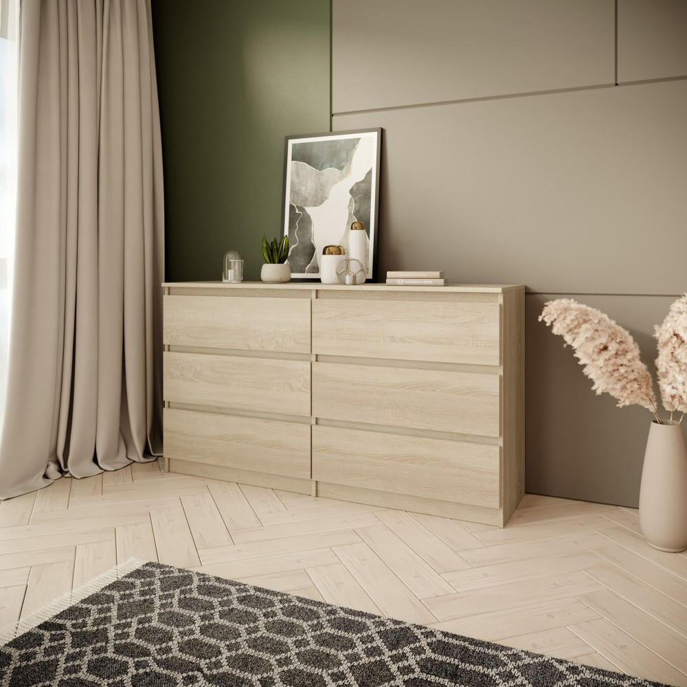 KOMMODE Look 120 cm mit sechs Schubladen, eiche Sonoma - Sonoma Eiche, Holzwerkstoff (120/71/33cm) - Beautysofa