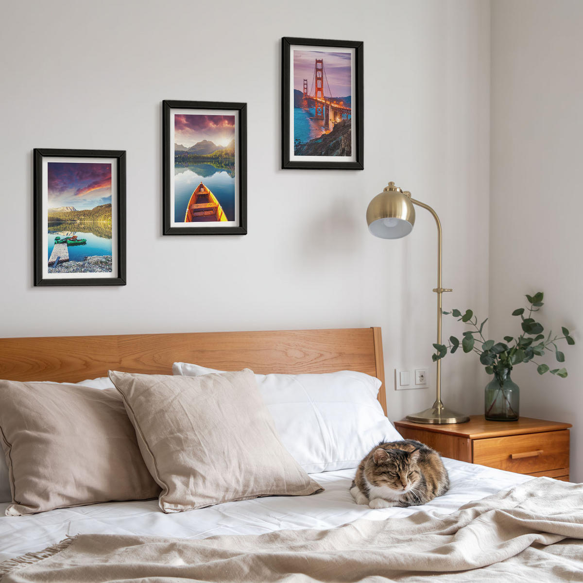 WANDBILDER 3er-Set - 20x30 cm Schwarzer Rahmen - Bergblick auf den See und die Brücken - Schwarz, Kunststoff (20/30cm) - ArtPrintCave