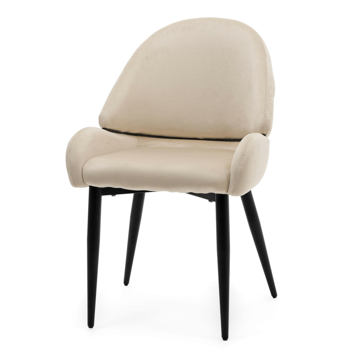 STUHL BERGAMO gepolsterter mit Steppung - beige - Samt Velour - Beige/Schwarz, Textil/Metall (56/91/61cm) - NEW HOME