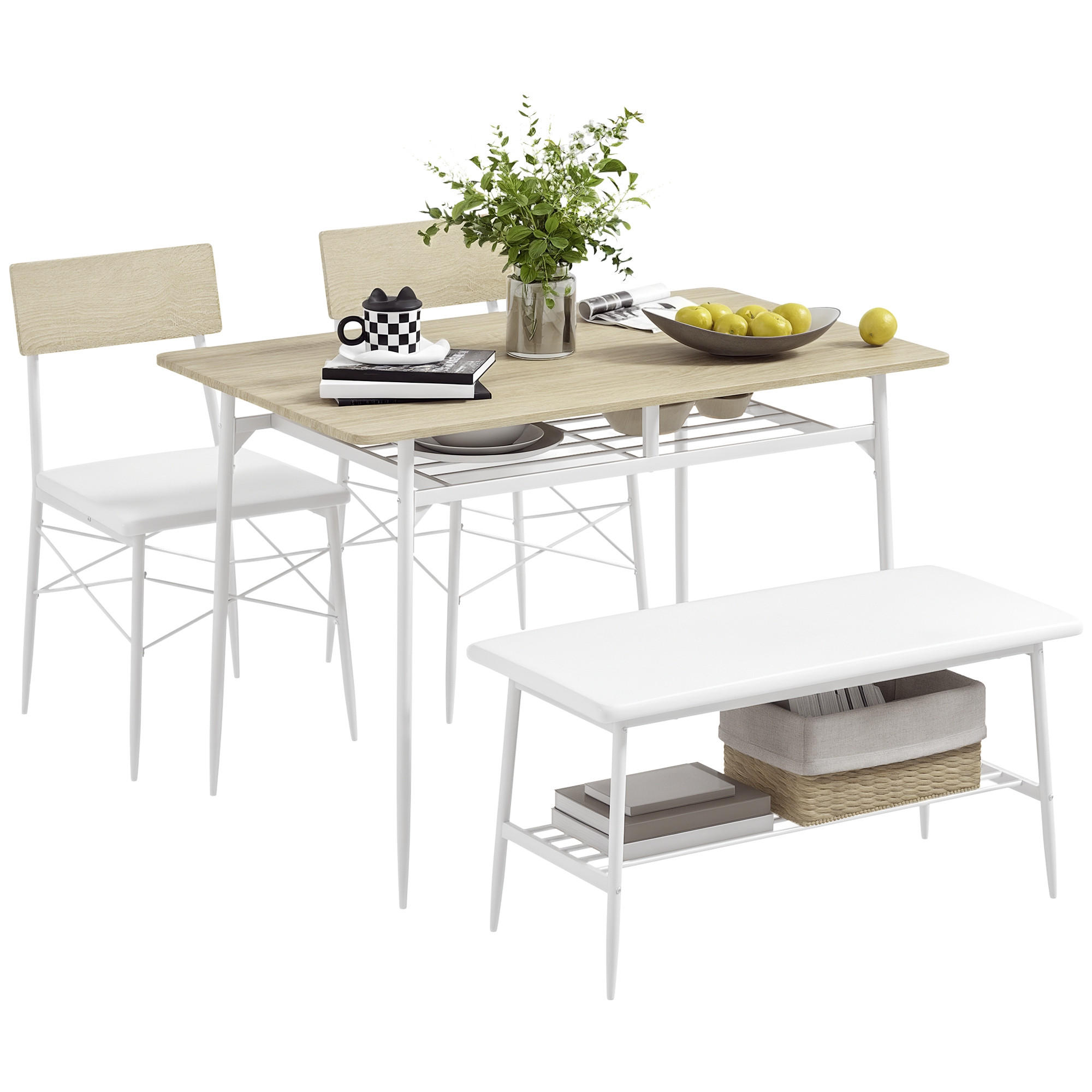 ESSTISCH-SET 4-Teilige DE-10021 mit Bank & Stühlen, gepolstert Eiche - Eichefarben, Metall (70/75/110cm) - ComfortXL