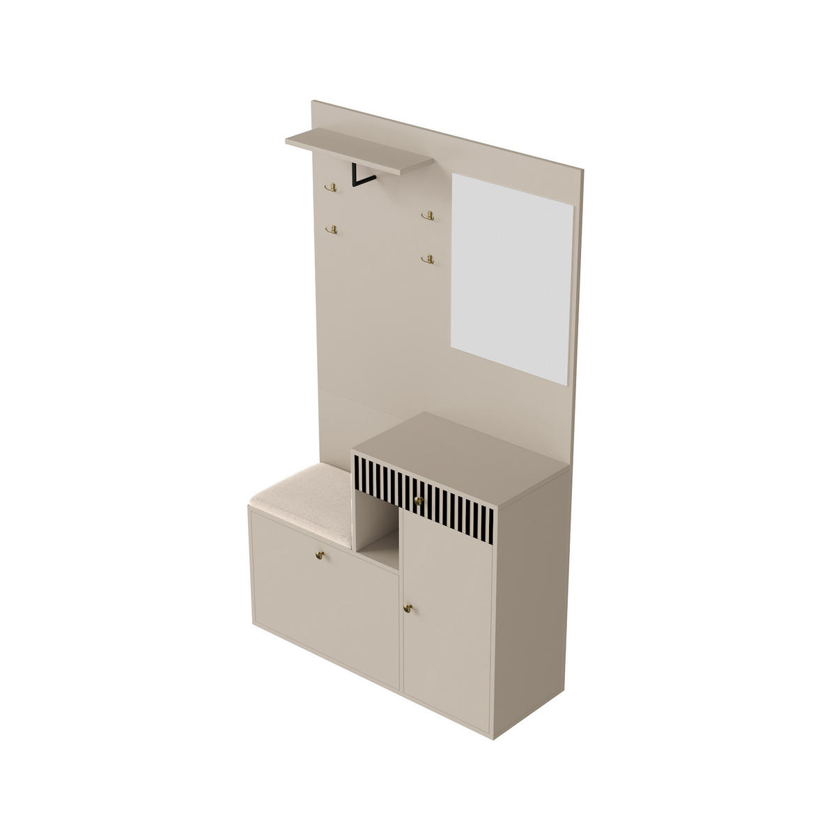 GARDEROBE-SET in Weiß mit Spiegel für Eingangsbereich und Flur, B110/T37/H185.5 cm - Beige/Weiß, Glas/Holzwerkstoff (111/185.5/37cm) - STILVORA