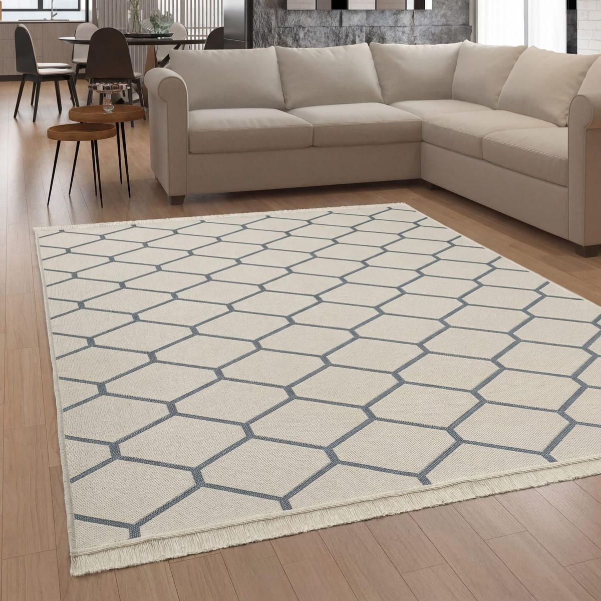 KURZFLORTEPPICH 140/200 cm Skandi Kilim 145 - Grau, Naturmaterialien (140/200cm) - Paco Home