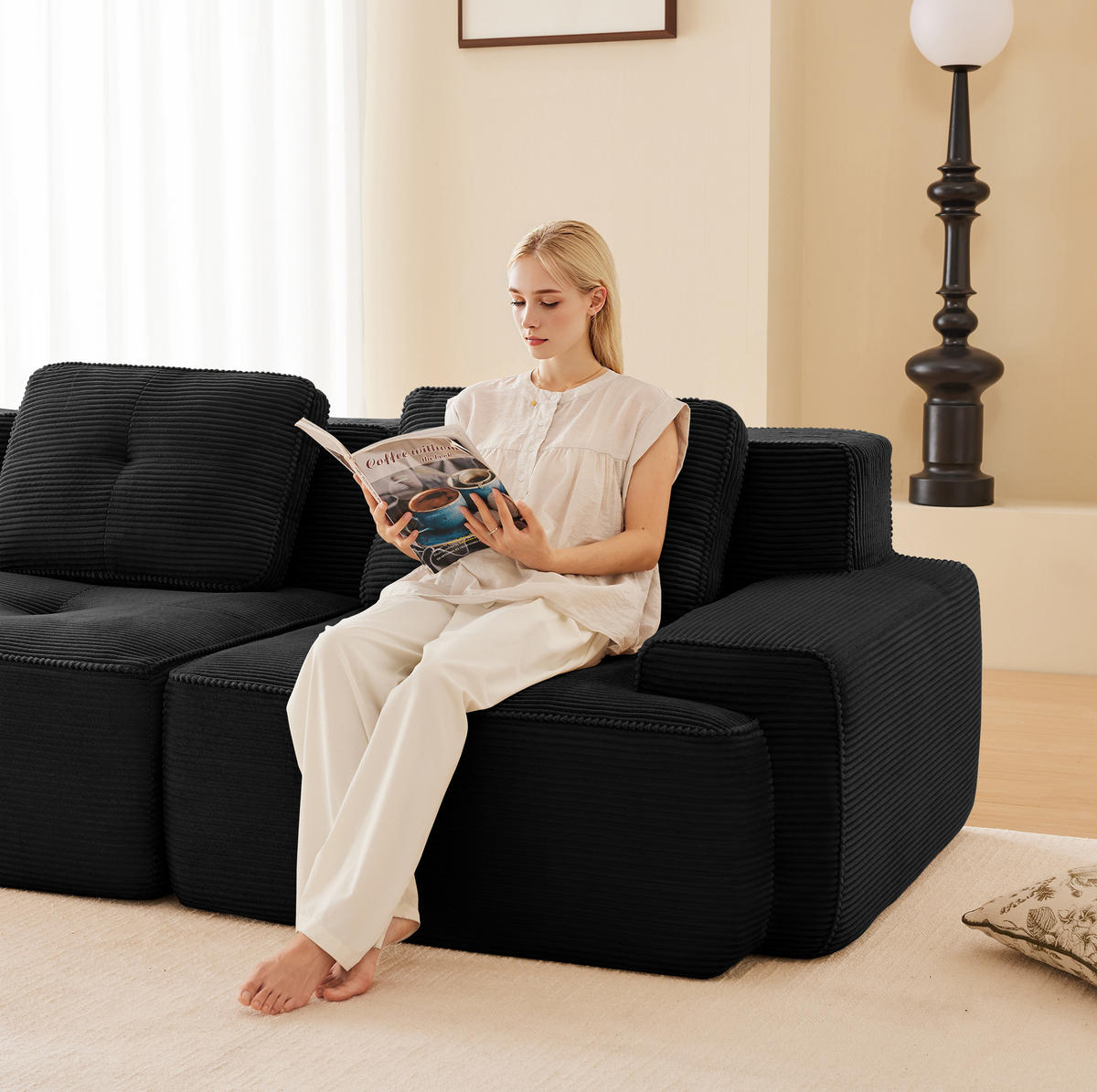 ECKSOFA modular ohne Aufbau Cord 4-tlg. - Schwarz, Kunststoff (104/382cm) - Meubliv