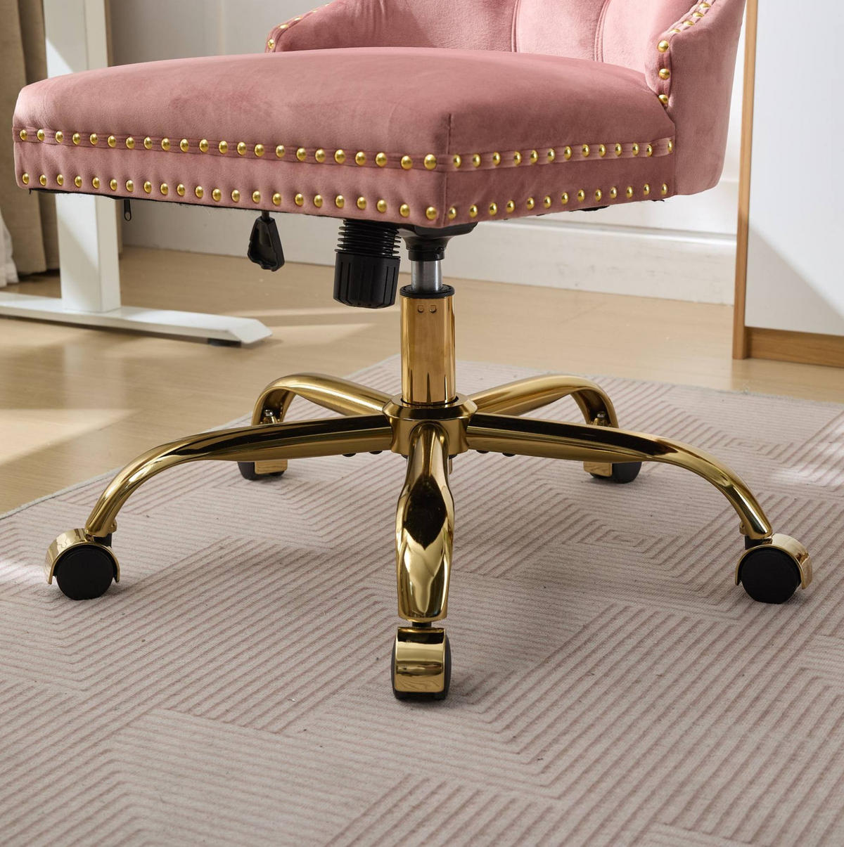 BÜROSTUHL Samt Pink mit goldfarbenem Metallgestell - Pink, Metall (50/98/63cm) - Meubliv