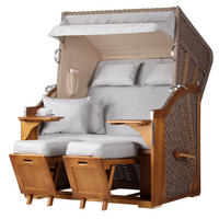 STRANDKORB Komplettset - Schleswig Pinie - PE mokka - Modell 563 - Hellgrau, Holz (120/160/80cm) - bene living