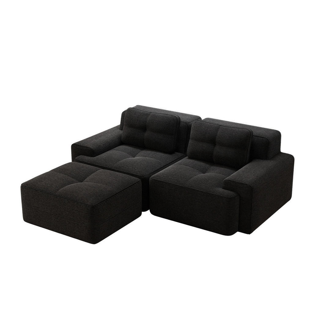 Modfu MODULÁRNÍ pohovka z manšestru 204x177x69 cm černá bez montáže s hlubokým sedem a flexibilním uspořádáním
