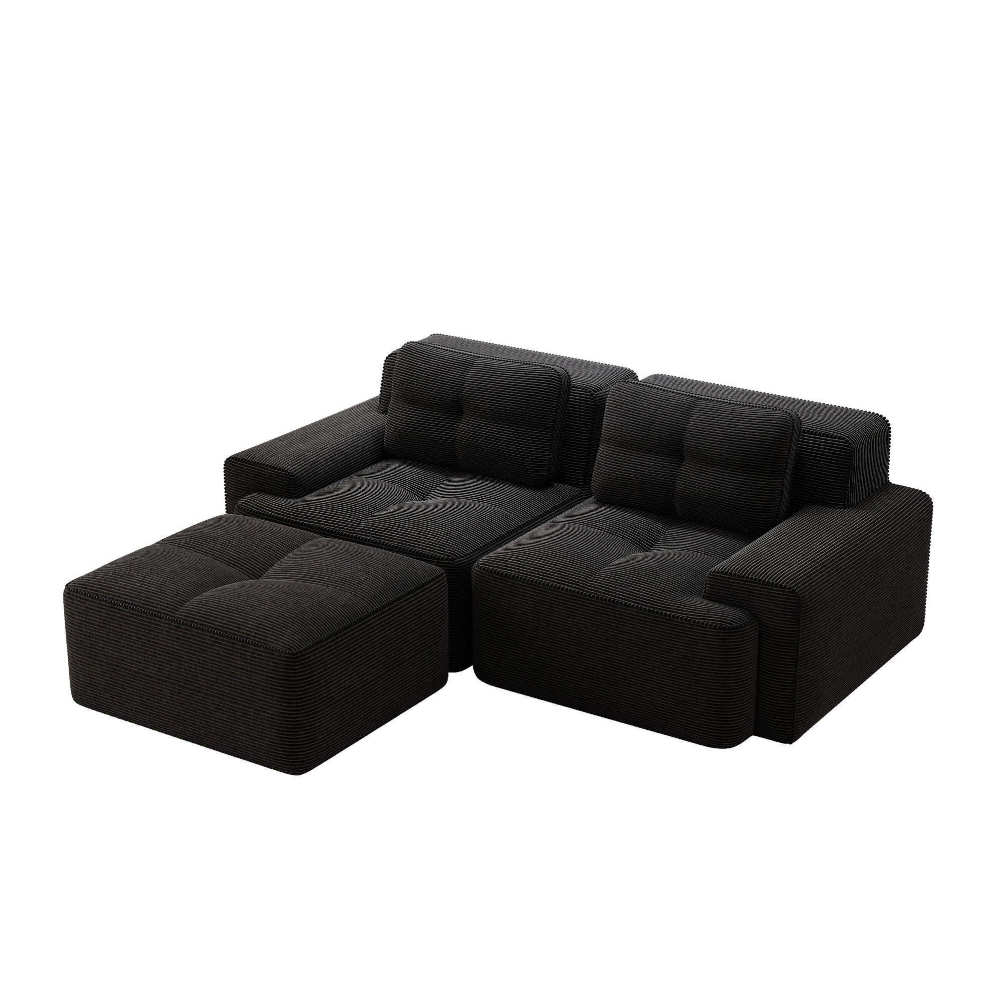 ECKSOFA aus Cord in Schwarz mit modularem Design - Schwarz, Textil (177/204cm) - Modfu