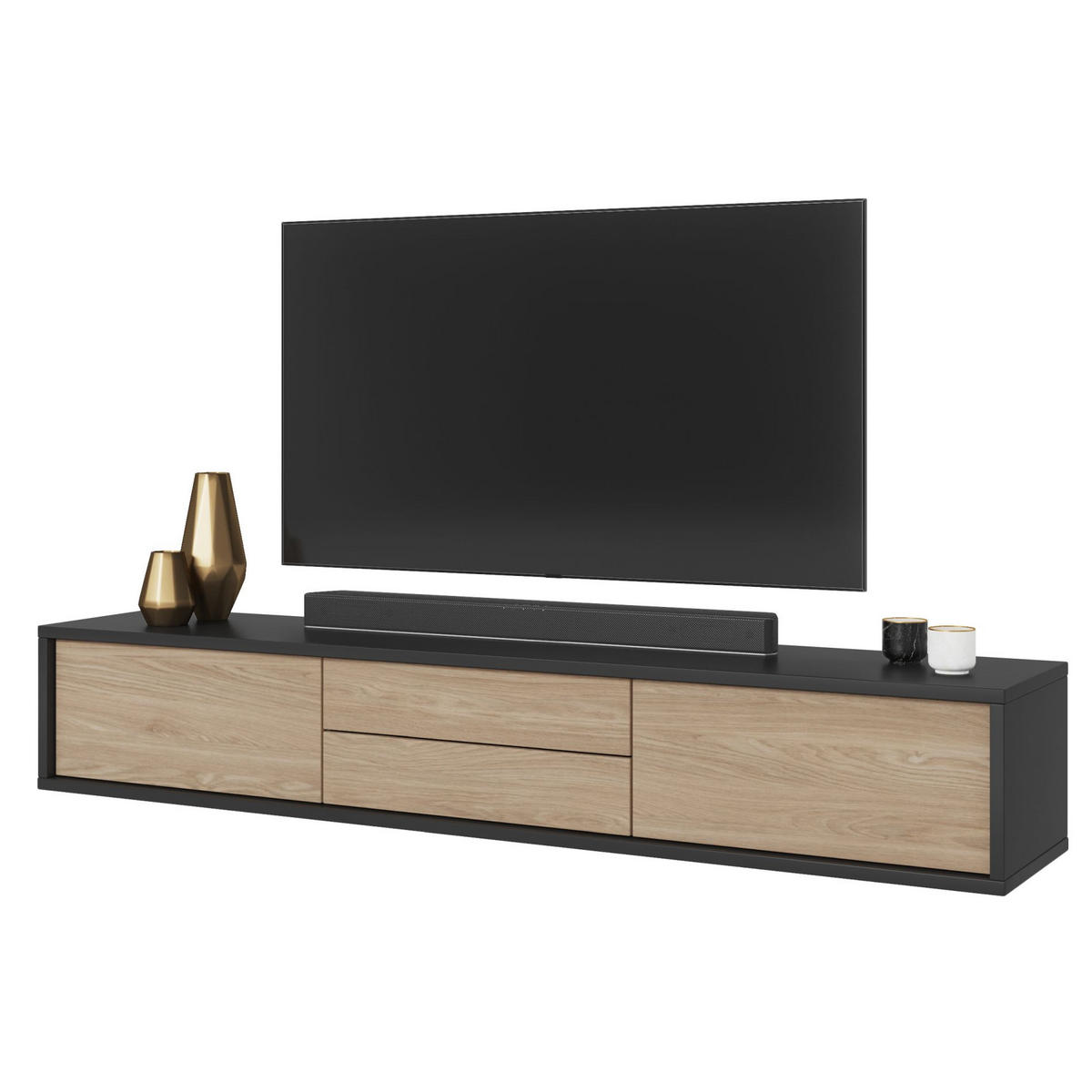 TV-LOWBOARD Moddern Anthrazit / Eiche 180 cm - Beige/Anthrazit, Holzwerkstoff (180/32/36cm) - Selsey