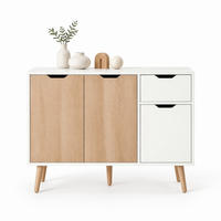 SIDEBOARD in Weiß und heller Eiche 90x30x72 cm mit 3 Türen und Schublade - Weiß, Holzwerkstoff (30/72/90cm) - IVMEU