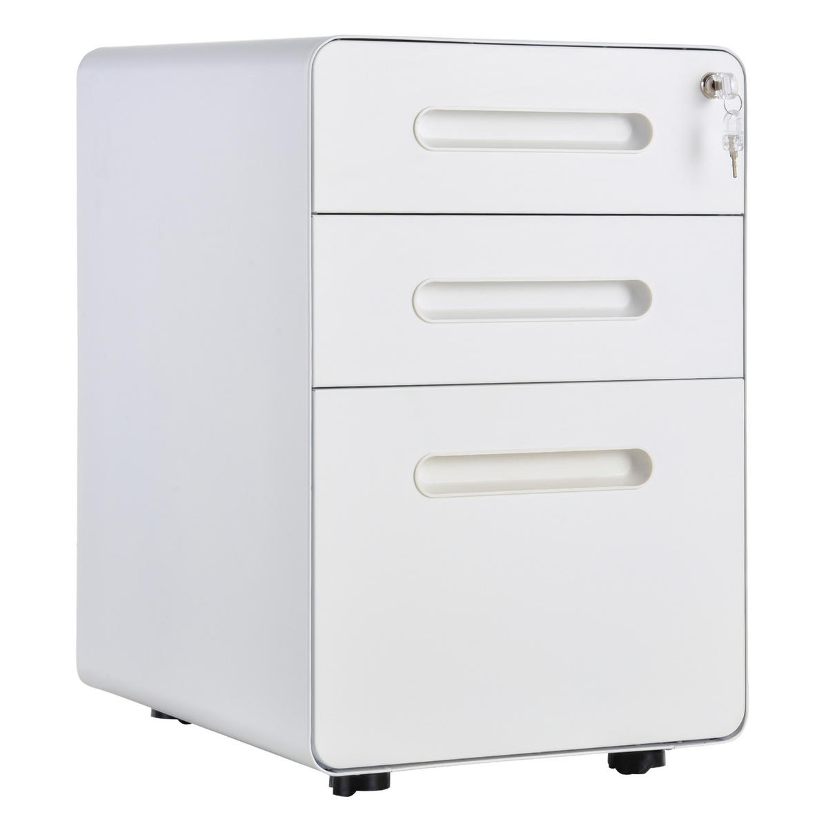 AKTENSCHRANK mit 3 Schubladen, Stahl, Schwarz, 39 x 48 x 60 cm - Weiß, Metall (48/59/39cm) - Vinsetto