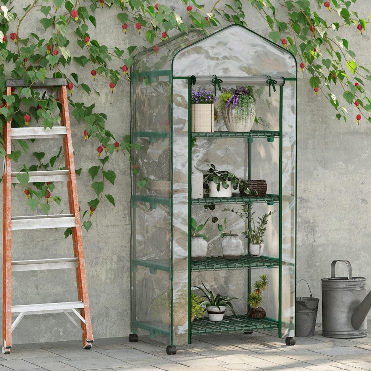 GEWÄCHSHAUS 69/165/50 cm Transparent aus Stahl mit 4 Regalböden - Transparent, Metall (50/165/69cm) - OKMYHOME