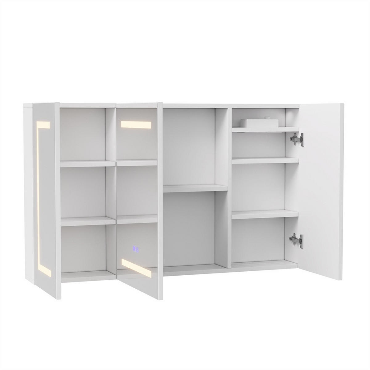 SPIEGELSCHRANK - dreitürig - mit LED-Beleuchtung - Antibeschlag-Funktion und Steckdose - Weiß - Weiß, Holzwerkstoff (13.5/60/100cm) - DELFA