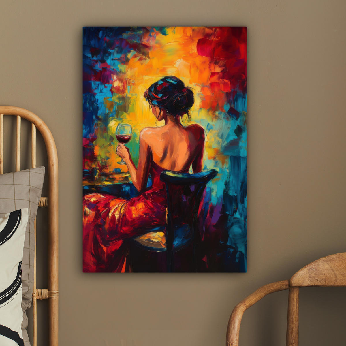 LEINWANDBILD Wein - Frau - Stimmungsvoll - Farbenfroh 60x90 cm - Bordeaux, Textil (60/90cm) - MuchoWow