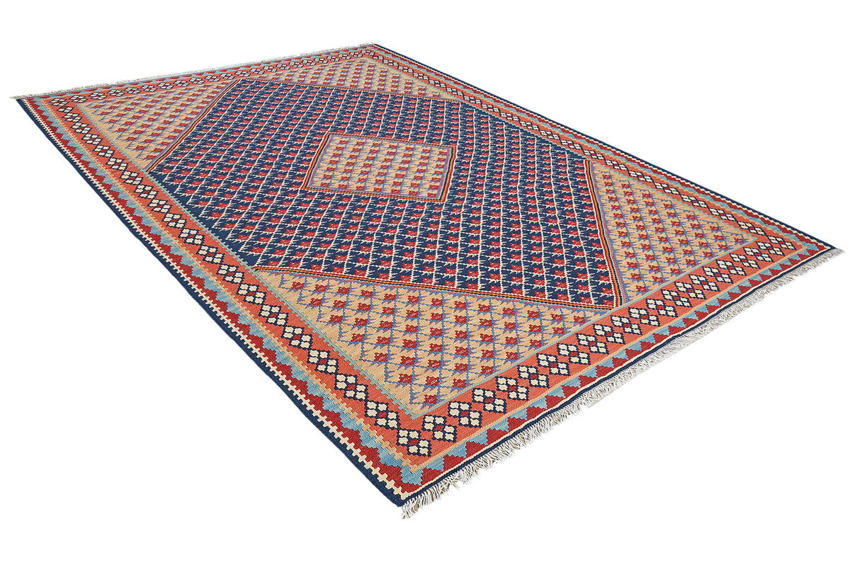 HANDWEBTEPPICH Kelim Senneh Blau 195/152 cm Schurwolle - Blau, Textil (152/195cm) - Looma