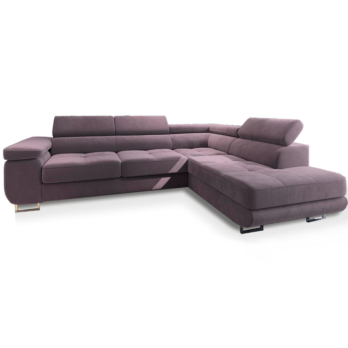 ECKSOFA SELVA R-S Lila Velours-Stoff mit Schlaffunktion - Lila, Holz (275/202cm) - MASSENO