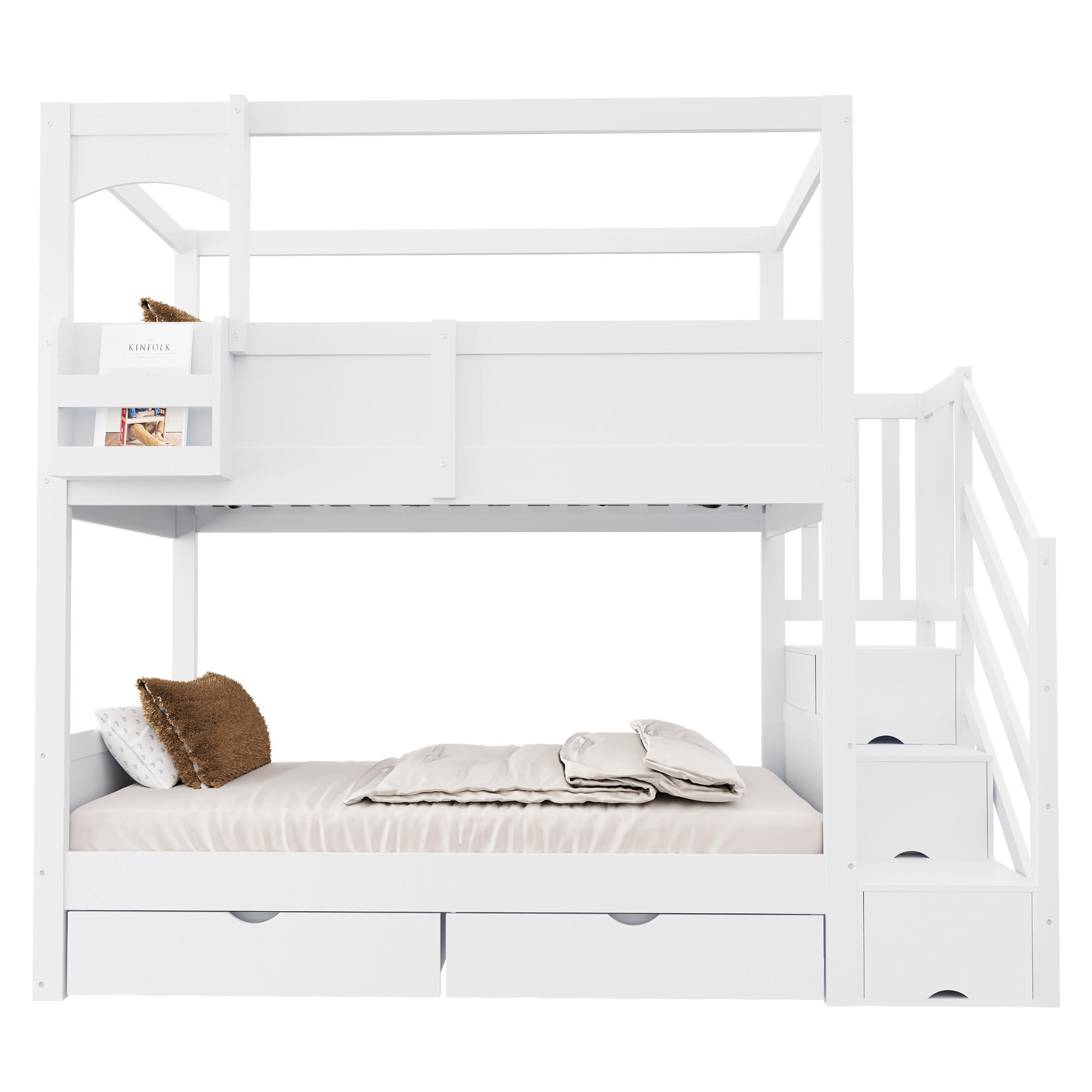 KINDER-ETAGENBETT 90*200 cm im Hüttenstil mit Tafel, Weiß - Weiß, Holz (90/200cm) - FLIEKS